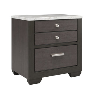 Nightstand, 3 Drawers, Solid Wood Frame, White and Brown, Silver Pulls