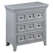 Nightstand, 3 Drawers, Solid Wood, Gray, Silver Round Knobs