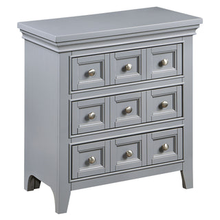 Nightstand, 3 Drawers, Solid Wood, Gray, Silver Round Knobs