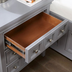 Nightstand, 3 Drawers, Solid Wood, Gray, Silver Round Knobs