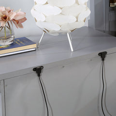 Nightstand, 3 Drawers, Solid Wood, Gray, Silver Round Knobs