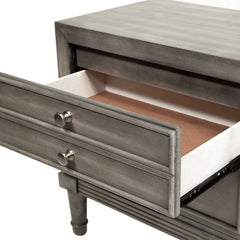 Nightstand, 3 Drawers, Solid Wood, Silver Handles, Gray