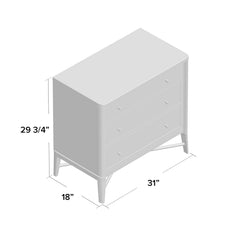 Nightstand, 3 Drawers, Solid Wood with Oak Veneers, Metal Base, USB Ports