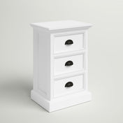 Nightstand, 3 Drawers, White Finish, Black Cup Pull Handles