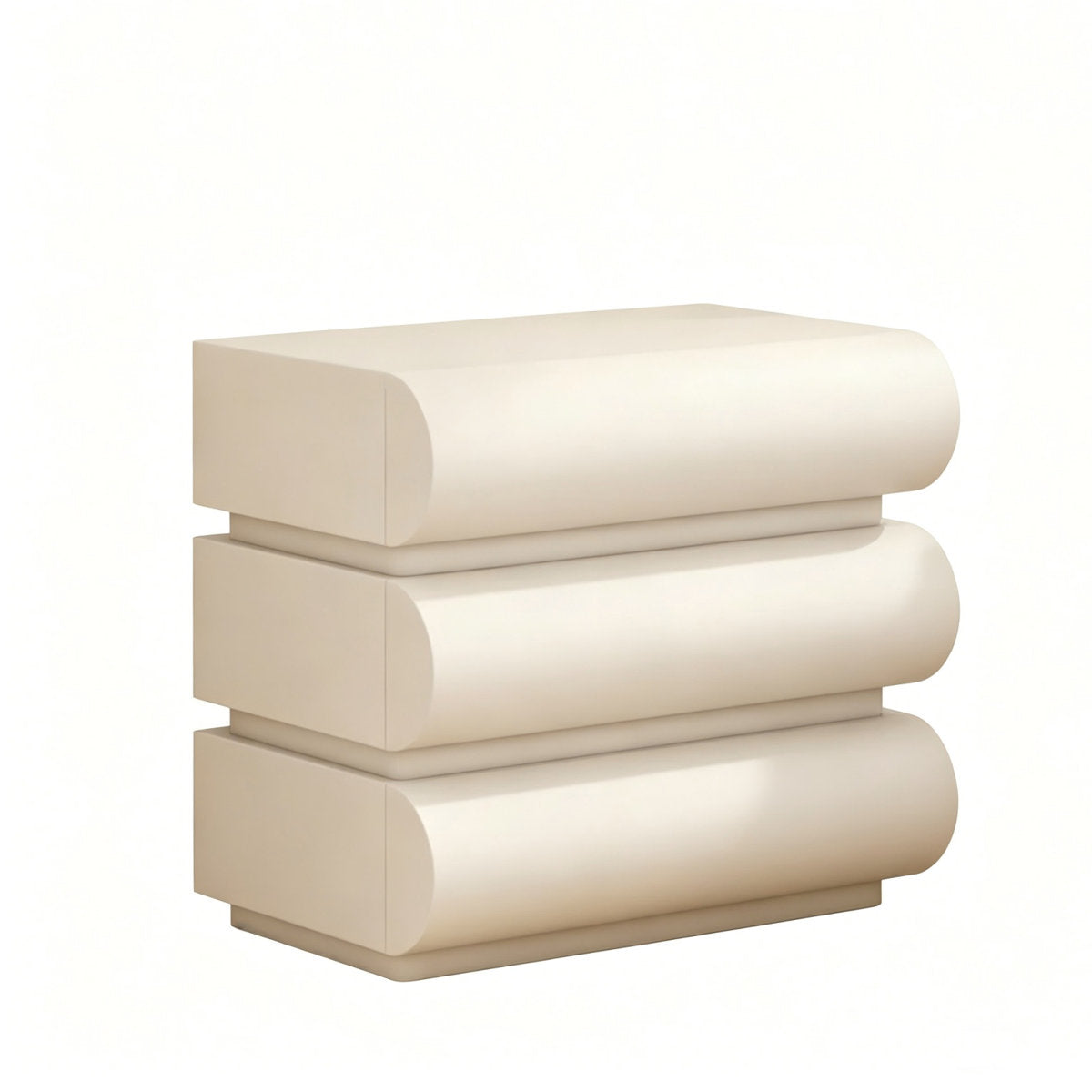 Nightstand, 3 Drawers, White Leather, Solid Wood Frame