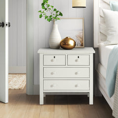 Nightstand, 4 Drawers, Solid and Engineered Wood, Antique White