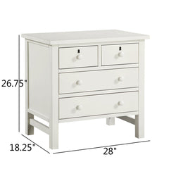 Nightstand, 4 Drawers, Solid and Engineered Wood, Antique White