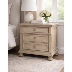 Nightstand, Birch Veneer and Engineered Wood, Brushed Gray, Dovetail Drawers