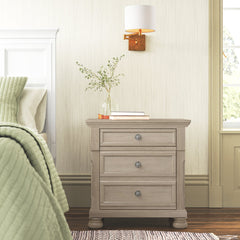 Nightstand, Birch Veneer and Engineered Wood, Brushed Gray, Dovetail Drawers