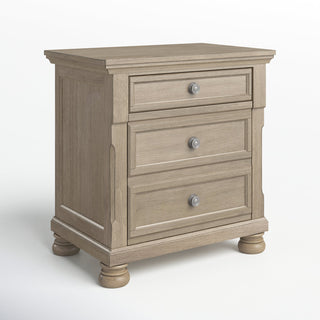 Nightstand, Birch Veneer and Engineered Wood, Brushed Gray, Dovetail Drawers