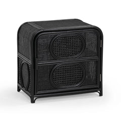 Nightstand, Cane Frame, Rattan Top, 1 Door, Black