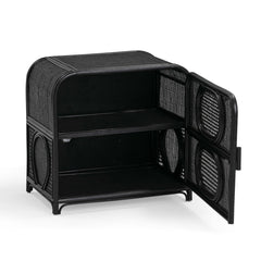 Nightstand, Cane Frame, Rattan Top, 1 Door, Black