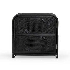 Nightstand, Cane Frame, Rattan Top, 1 Door, Black