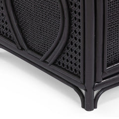 Nightstand, Cane Frame, Rattan Top, 1 Door, Black