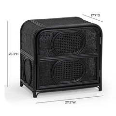 Nightstand, Cane Frame, Rattan Top, 1 Door, Black
