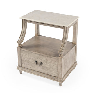 Nightstand, MDF and Mahogany with Marble Top, 1 Drawer, Gray