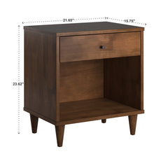 Nightstand, One Drawer with Open Shelf, Rubberwood and Acacia, Brown