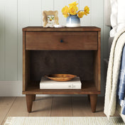 Nightstand, One Drawer with Open Shelf, Rubberwood and Acacia, Brown