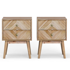 Nightstand Set of 2, Solid Acacia Wood in Natural