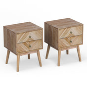 Nightstand Set of 2, Solid Acacia Wood in Natural