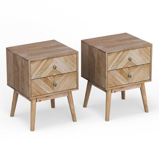 Nightstand Set of 2, Solid Acacia Wood in Natural