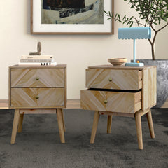 Nightstand Set of 2, Solid Acacia Wood in Natural