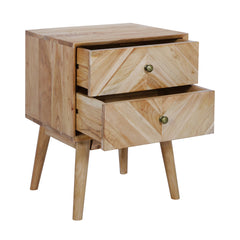 Nightstand Set of 2, Solid Acacia Wood in Natural