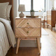 Nightstand Set of 2, Solid Acacia Wood in Natural