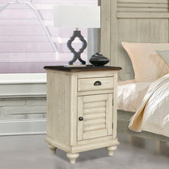 Nightstand, Solid Acacia Wood, 1 Drawer and 1 Door, Tan
