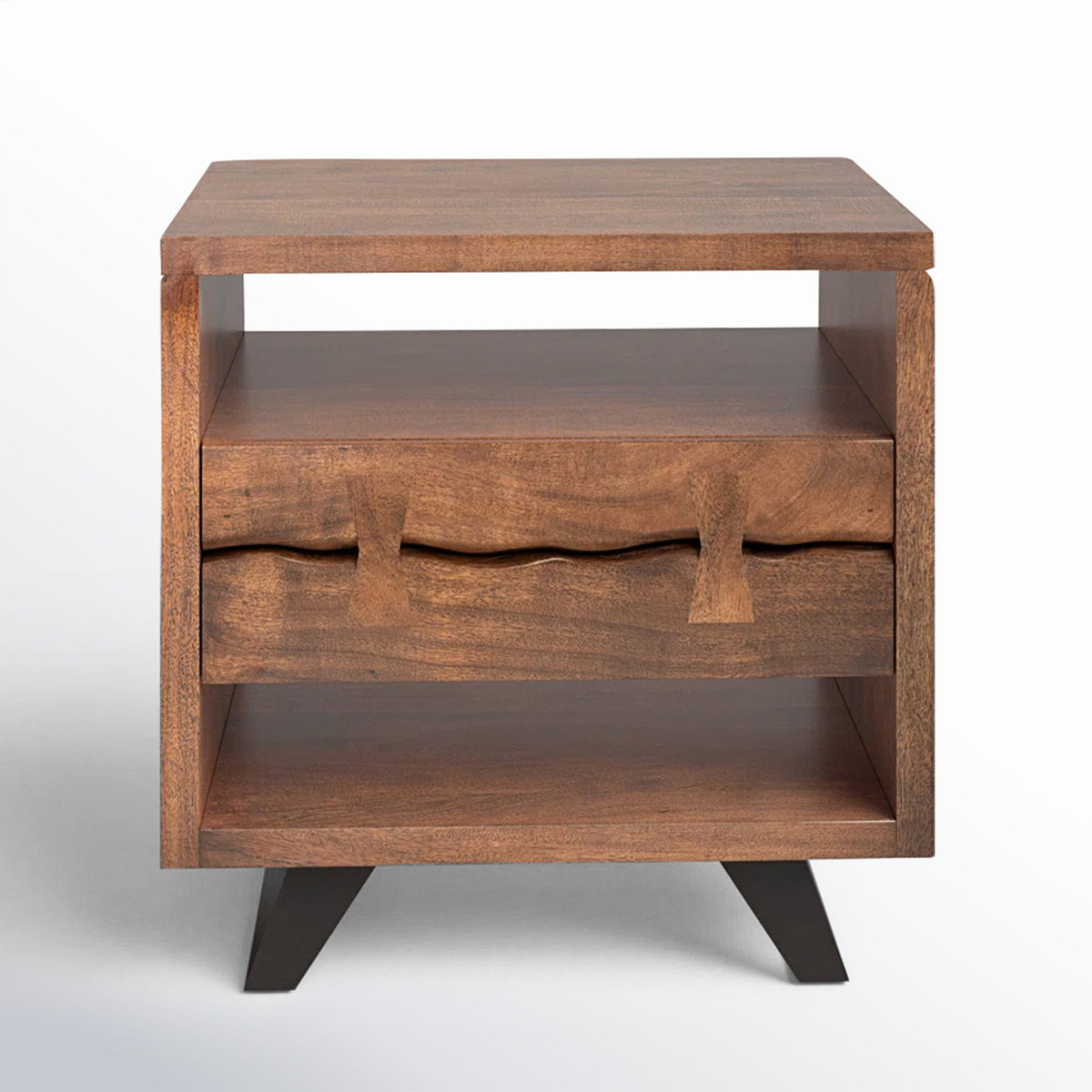 Nightstand, Solid Acacia Wood with Steel Legs, Brown
