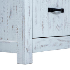 Nightstand, Solid and Engineered Wood, USB Port, Distressed White and Walnut