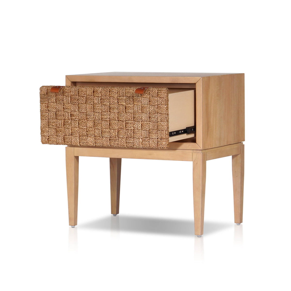 Nightstand, Solid and Manufactured Mahogany Wood, Seagrass Drawer Face