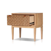 Nightstand, Solid and Manufactured Mahogany Wood, Seagrass Drawer Face