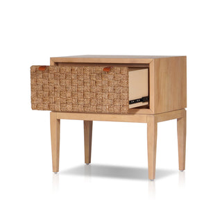Nightstand, Solid and Manufactured Mahogany Wood, Seagrass Drawer Face