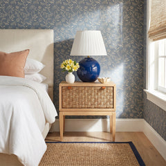 Nightstand, Solid and Manufactured Mahogany Wood, Seagrass Drawer Face