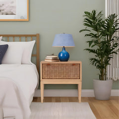 Nightstand, Solid and Manufactured Mahogany Wood, Seagrass Drawer Face