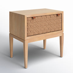 Nightstand, Solid and Manufactured Mahogany Wood, Seagrass Drawer Face