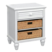 Nightstand, Solid and Manufactured Wood, Seagrass Baskets, White