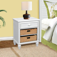 Nightstand, Solid and Manufactured Wood, Seagrass Baskets, White