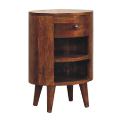 Nightstand, Solid Mango Wood, 1 Drawer, 2 Open Shelves, Brown