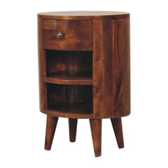 Nightstand, Solid Mango Wood, 1 Drawer, 2 Open Shelves, Brown