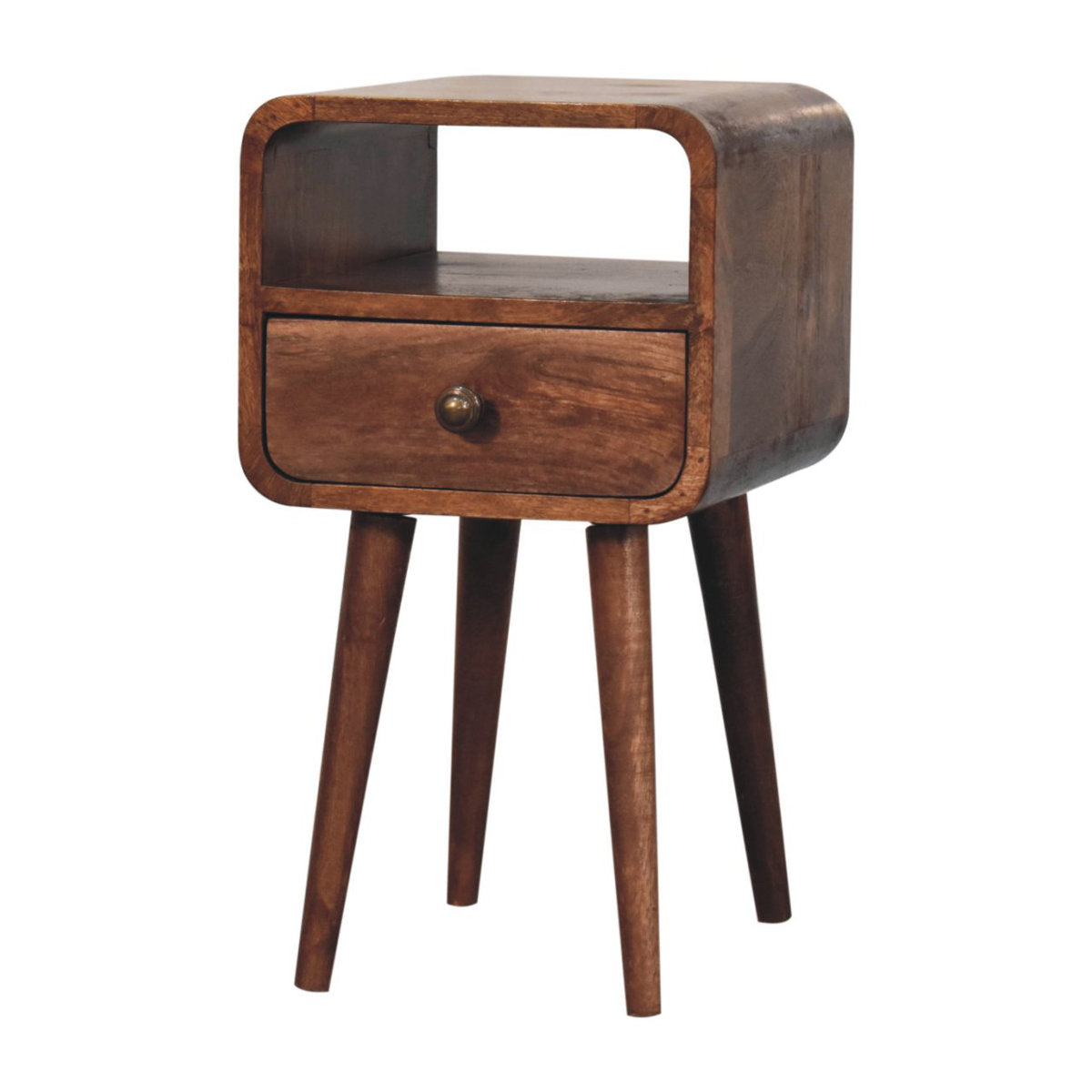 Nightstand, Solid Mango Wood, 1 Drawer, Nordic Style Legs