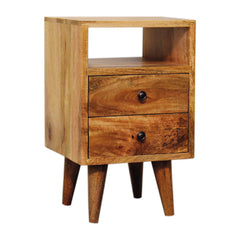 Nightstand, Solid Mango Wood, 2 Drawers and Open Shelf, Beige