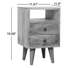 Nightstand, Solid Mango Wood, 2 Drawers and Open Shelf, Beige