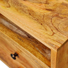 Nightstand, Solid Mango Wood, 2 Drawers and Open Shelf, Beige