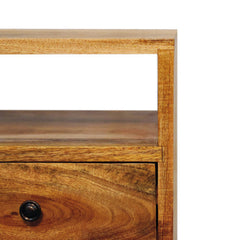 Nightstand, Solid Mango Wood, 2 Drawers and Open Shelf, Beige