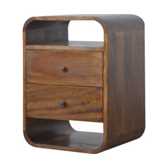 Nightstand, Solid Mango Wood, 2 Drawers, Open Shelf, Brown