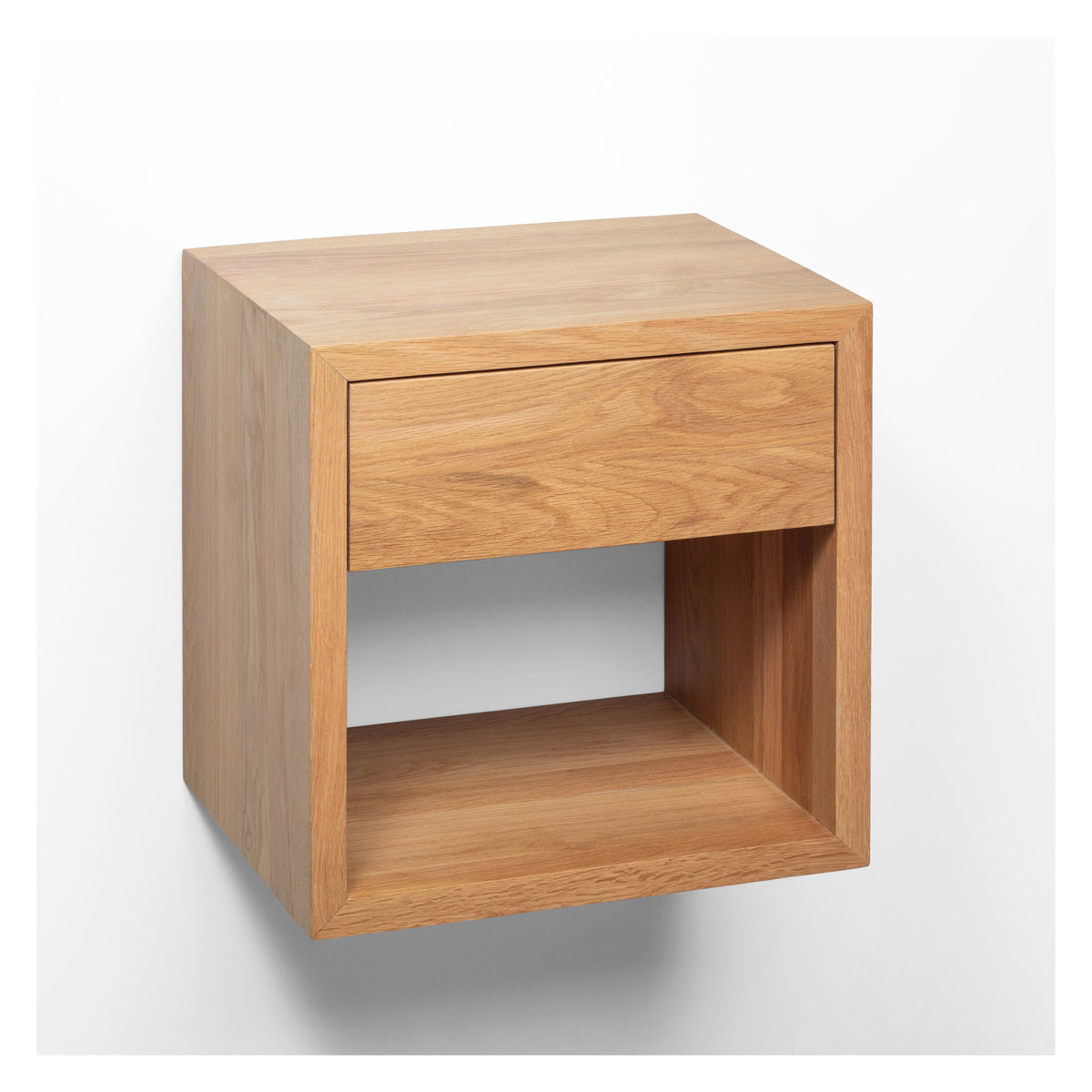 Nightstand, Solid Oak Wood, 1 Drawer with Shelf, Beige