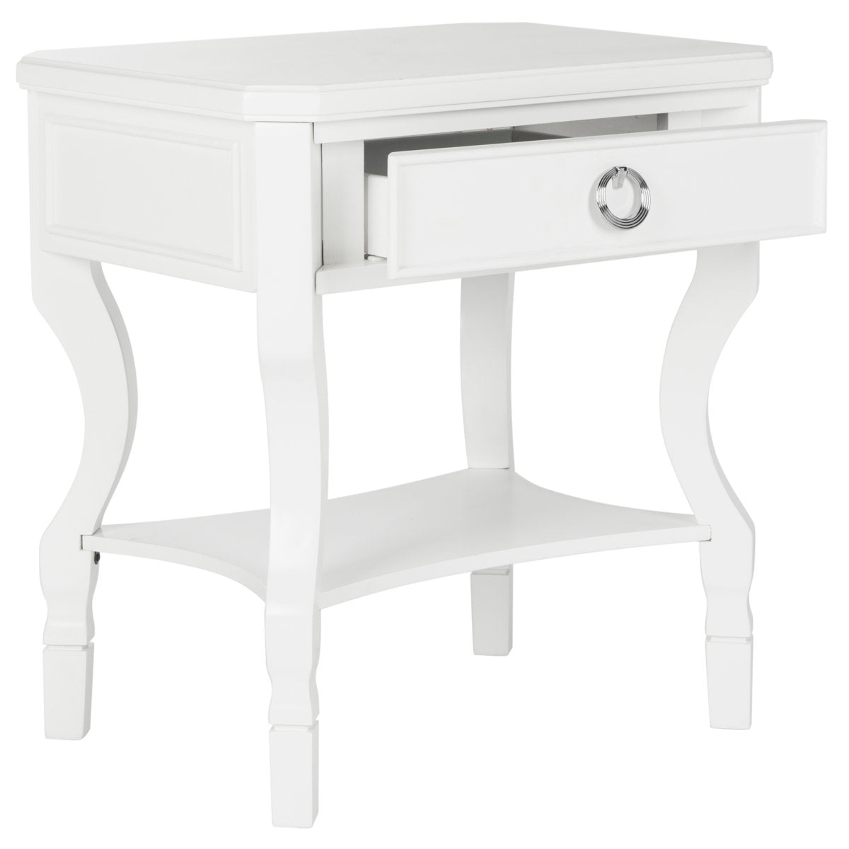 Nightstand, Solid Rubberwood, 1 Drawer and Lower Shelf, White
