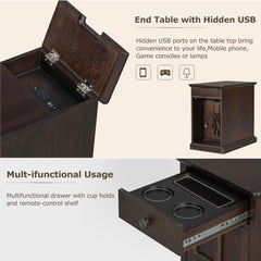 Nightstand, Solid Wood, Built-In USB Outlet, Espresso